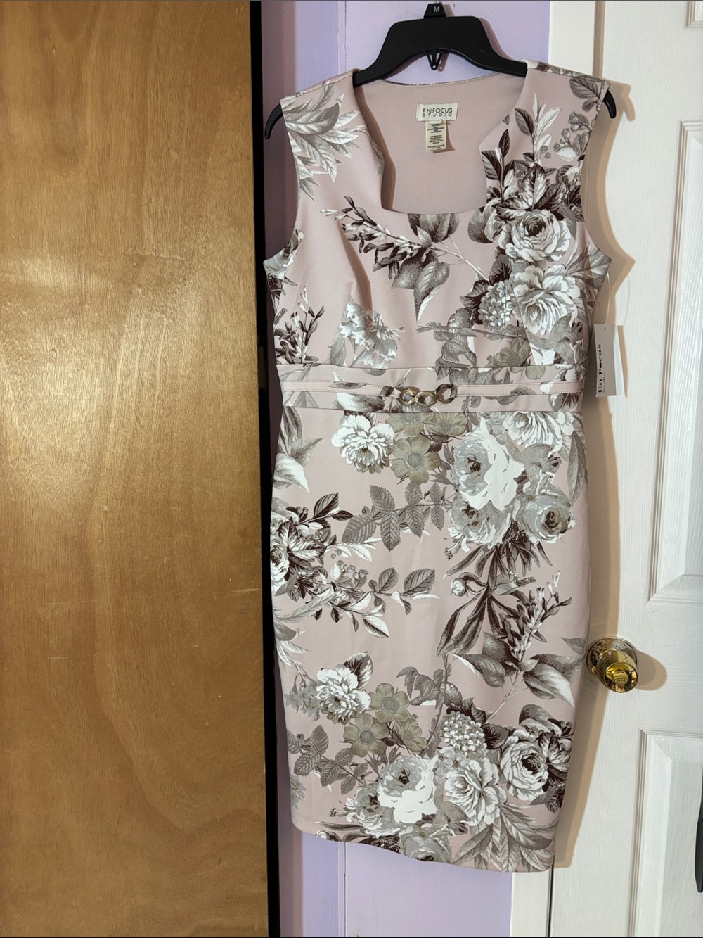 Enfocus Studio Blush Floral Sheath Dress with Belt Accent